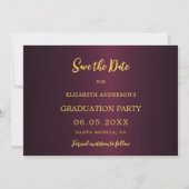 Bourgogne gouden pet confetti Graduation Party Save The Date (Achterkant)