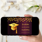 Bourgogne gouden pet confetti Graduation Party Save The Date