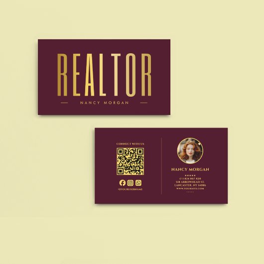 Bourgogne & Gouden Realtor Foto Visitekaartje