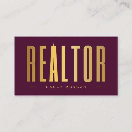 Bourgogne & Gouden Realtor Foto Visitekaartje (Voorkant)