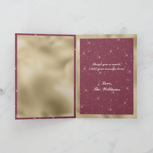 Bourgogne gouden schittering glitter 90ste verjaar bedankkaart (Binnen)