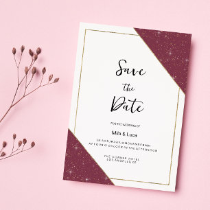 Bourgogne gouden schittering glitter Save the Date Kaart