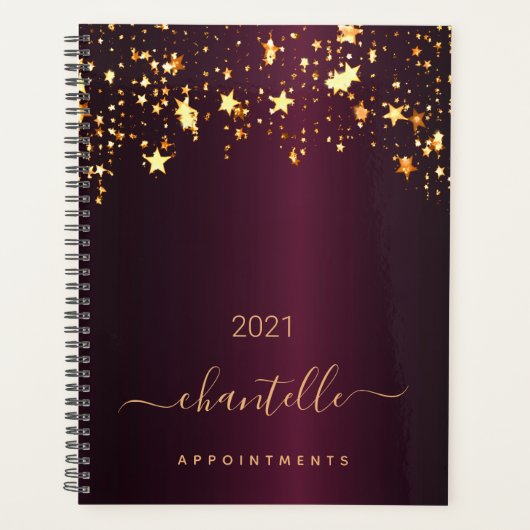 Bourgogne gouden sterren monogram 2025 planner (Voorkant)