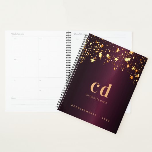 Bourgogne gouden sterren monogram 2025 planner (Display)