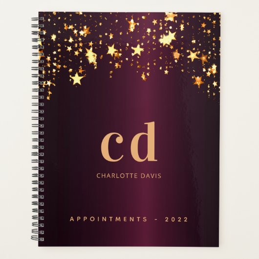 Bourgogne gouden sterren monogram 2025 planner (Voorkant)