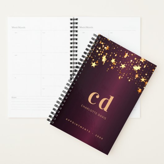 Bourgogne gouden sterren monogram 2026 planner (Display)