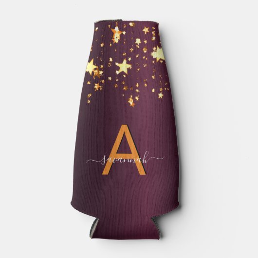 Bourgogne gouden sterren partij monogram naam flesjeskoeler (Voorkant)