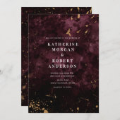 Bourgogne Gouden Strooiingen Bruiloft Uitnodiging (Voorkant / Achterkant)