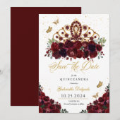 Bourgogne & Gouden Tiara Bewaar de datum Quinceañe Kaart (Voorkant / Achterkant)