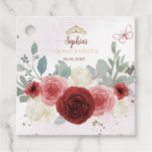 Bourgogne Gouden Vlinder Tiara Bloemen Quinceañera Bedankjes Labels (Voorkant)