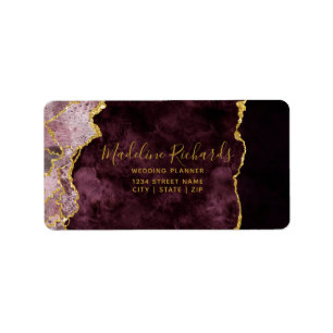 Bourgogne & Gouden Waterverf Marmeren Agaat Vergul Etiket