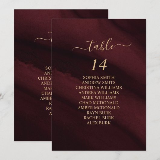 Bourgogne & goudkalligrafie-kaarten kaart (Voorkant / Achterkant)