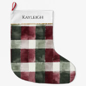 Bourgogne Green Plaid Stripe Christmas Gold Glitte Grote Kerstsok (Voorkant)