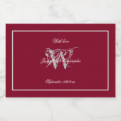 Bourgogne & Grijs Elegant Monogram Chique Bruiloft Likeurfles Etiket (Enkel label)