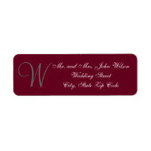 Bourgogne Grijs Elegant Monogram Formele Bruiloft Etiket (Voorkant)