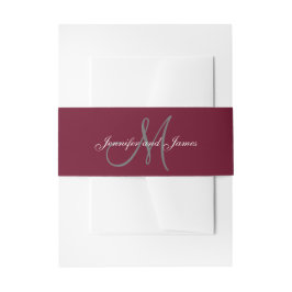 Bourgogne Grijs Elegant Monogram Script Bruiloft Uitnodigingen Wikkel