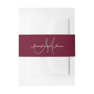 Bourgogne Grijs Elegant Monogram Script Bruiloft Uitnodigingen Wikkel