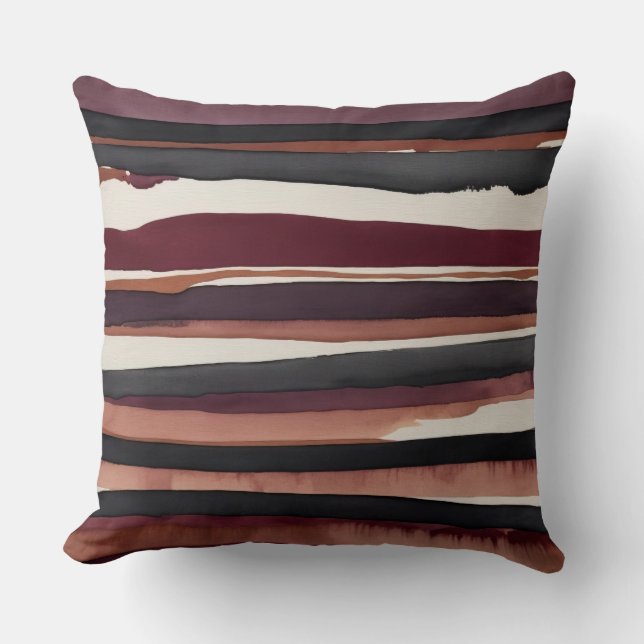 Bourgogne grijs en crème abstracte strepen kussen (Voorkant)
