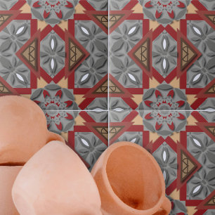Bourgogne Grijs Etnisch Mozaïek Arabesk Patroon Tegeltje