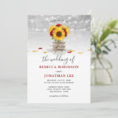 Bourgogne Grijs Rood Rose Zonnebloem Rustieke Brui Kaart (Staand voorkant)