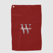 Bourgogne grijs wit monogram gepersonaliseerd golfhanddoek (Voorkant)