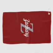 Bourgogne grijs wit monogram gepersonaliseerd golfhanddoek (Horizontaal)