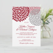 Bourgogne & Grijze bruiloft uitnodigingen | Bloeme (Staand voorkant)