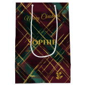 Bourgogne, groen en goud Abstracte Plaid Christmas Medium Cadeauzakje (Achterkant)