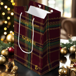 Bourgogne, Groen, Goud & Geplaagd Kerstmis Custom Medium Cadeauzakje