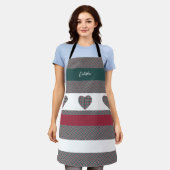 Bourgogne Groen Modern Tartan met harten Schort (Gedragen)