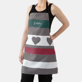 Bourgogne Groen Modern Tartan met harten Schort