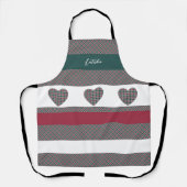 Bourgogne Groen Modern Tartan met harten Schort (Voorkant)