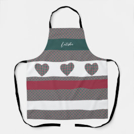 Bourgogne Groen Modern Tartan met harten Schort