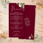 Bourgogne groen monogram bruiloft diner menu<br><div class="desc">Deze elegante bordeaux bloemige botanische groene bladeren bruiloft menu kan worden gepersonaliseerd met uw informatie in chique typografie met uw monogram initialen op de achterkant. Ontworpen door Thisnotme©</div>