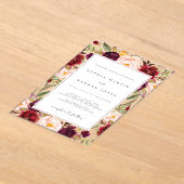 Bourgogne Groene Bloemblad Modern Clear Wedding Acryl Uitnodigingen (Laagn)