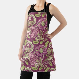 Bourgogne & Groene Bloemen Damask Schort