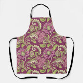 Bourgogne & Groene Bloemen Damask Schort (Voorkant)
