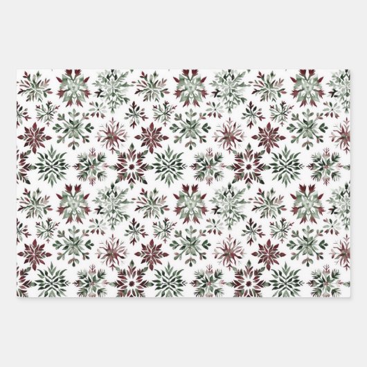 Bourgogne Groene Kerst Ornamenten Bomen Sneeuwvlok Inpakpapier Vel (Voorkant 3)