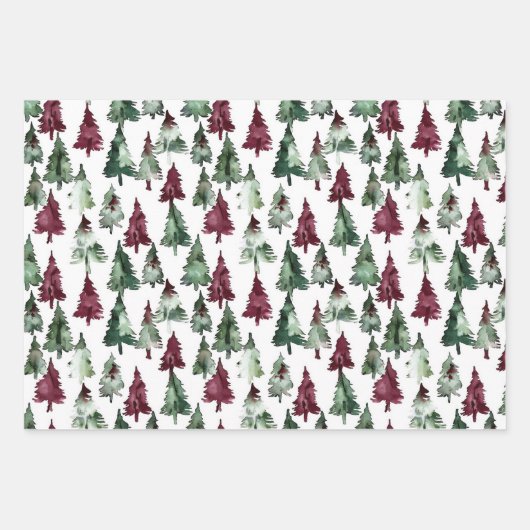 Bourgogne Groene Kerst Ornamenten Bomen Sneeuwvlok Inpakpapier Vel (Voorkant 2)