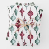 Bourgogne Groene Kerst Ornamenten Bomen Sneeuwvlok Inpakpapier Vel (In situ)