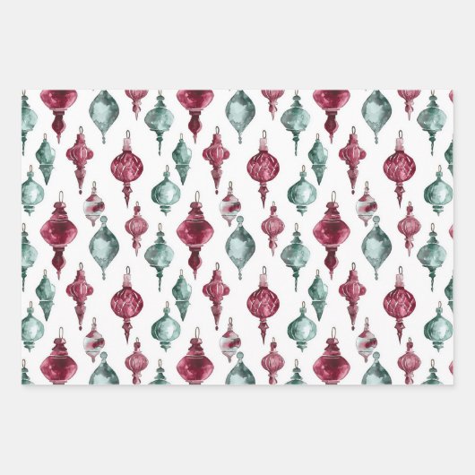 Bourgogne Groene Kerst Ornamenten Bomen Sneeuwvlok Inpakpapier Vel (Voorkant)