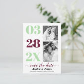 Bourgogne, groene munt twee foto Save the Date Briefkaart (Staand voorkant)