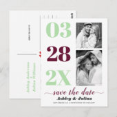 Bourgogne, groene munt twee foto Save the Date Briefkaart (Voorkant / Achterkant)