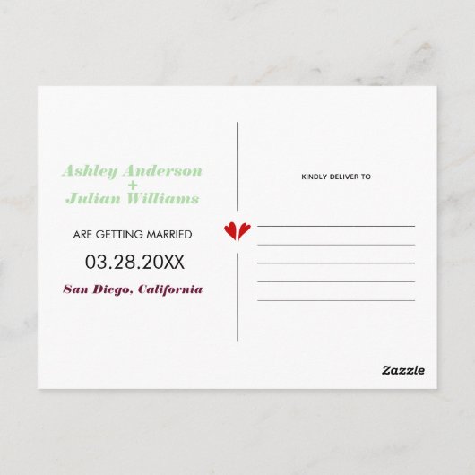 Bourgogne, groene munt twee foto Save the Date Briefkaart (Achterkant)