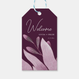 Bourgogne grote bladeren bruiloft welkom cadeaulabel