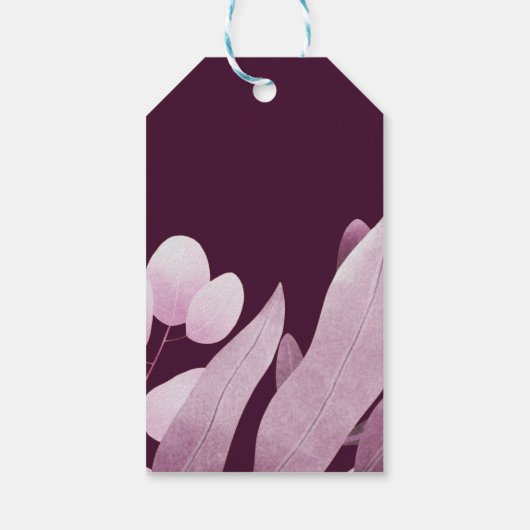 Bourgogne grote bladeren bruiloft welkom cadeaulabel (Achterkant)