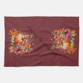 Bourgogne Happy Thanksgiving Pompoen Herfst Bloeme Theedoek (Horizontaal)
