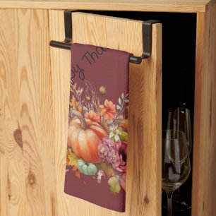 Bourgogne Happy Thanksgiving Pompoen Herfst Bloeme Theedoek