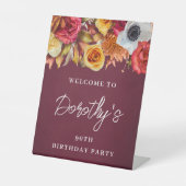 Bourgogne Herfst Bloemen 90ste Verjaardagsfeest We Reclamebord Met Voetstuk (Voorkant)