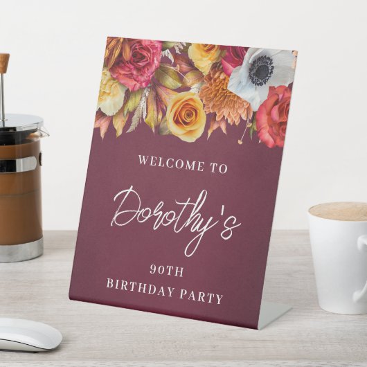 Bourgogne Herfst Bloemen 90ste Verjaardagsfeest We Reclamebord Met Voetstuk (Insitu)